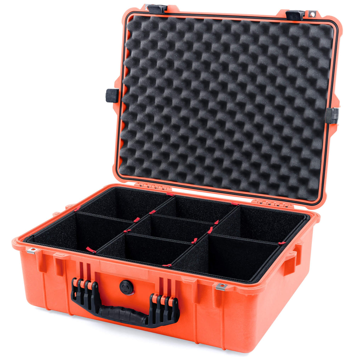 Pelican 1600 Case, Orange with Black Handle &amp; Latches TrekPak Divider System with Convoluted Lid Foam ColorCase 016000-0020-150-110