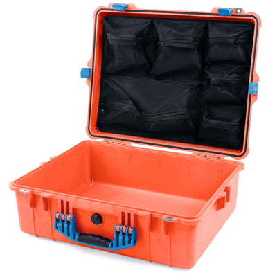 Pelican 1600 Case, Orange with Blue Handle & Latches Mesh Lid Organizer Only ColorCase 016000-0100-150-120