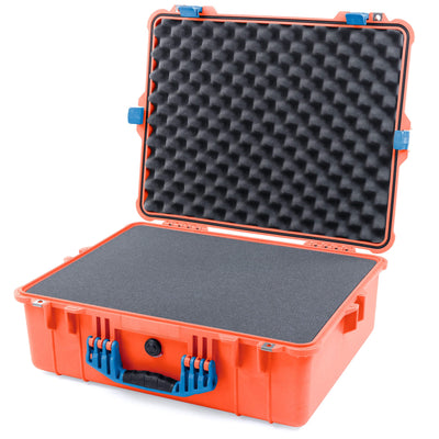 Pelican 1600 Case, Orange with Blue Handle & Latches Pick & Pluck Foam with Convoluted Lid Foam ColorCase 016000-0001-150-120