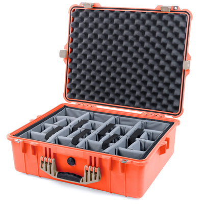 Pelican 1600 Case, Orange with Desert Tan Handle & Latches Gray Padded Dividers with Convoluted Lid Foam ColorCase 016000-0070-150-310