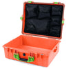 Pelican 1600 Case, Orange with Lime Green Handle & Latches Mesh Lid Organizer Only ColorCase 016000-0100-150-300