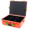 Pelican 1600 Case, Orange with Lime Green Handle & Latches TrekPak Divider System with Convoluted Lid Foam ColorCase 016000-0020-150-300