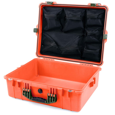 Pelican 1600 Case, Orange with OD Green Handle & Latches Mesh Lid Organizer Only ColorCase 016000-0100-150-130