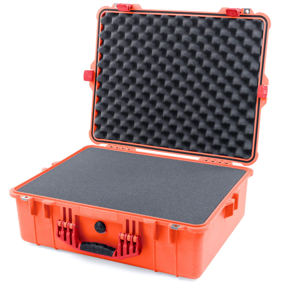 Pelican 1600 Case, Orange with Red Handle &amp; Latches Pick &amp; Pluck Foam with Convoluted Lid Foam ColorCase 016000-0001-150-320