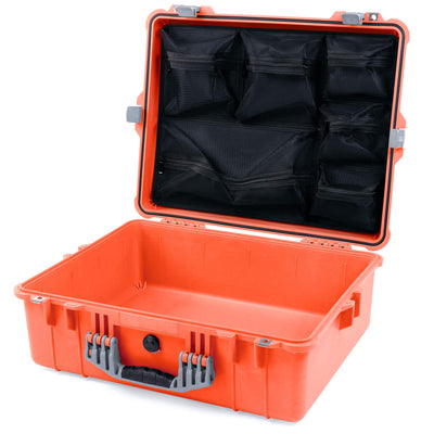 Pelican 1600 Case, Orange with Silver Handle & Latches Mesh Lid Organizer Only ColorCase 016000-0100-150-180