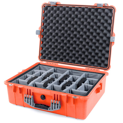 Pelican 1600 Case, Orange with Silver Handle & Latches Gray Padded Dividers with Convoluted Lid Foam ColorCase 016000-0070-150-180