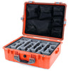 Pelican 1600 Case, Orange with Silver Handle & Latches Gray Padded Dividers with Mesh Lid Organizer ColorCase 016000-0170-150-180