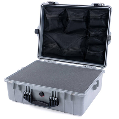 Pelican 1600 Case, Silver with Black Handle & Latches Pick & Pluck Foam with Mesh Lid Organizer ColorCase 016000-0101-180-110