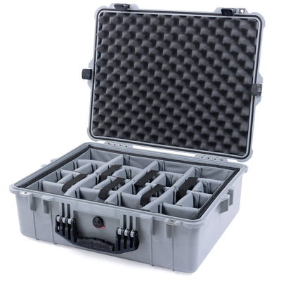 Pelican 1600 Case, Silver with Black Handle & Latches Gray Padded Dividers with Convoluted Lid Foam ColorCase 016000-0070-180-110