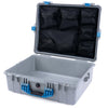 Pelican 1600 Case, Silver with Blue Handle & Latches Mesh Lid Organizer Only ColorCase 016000-0100-180-120