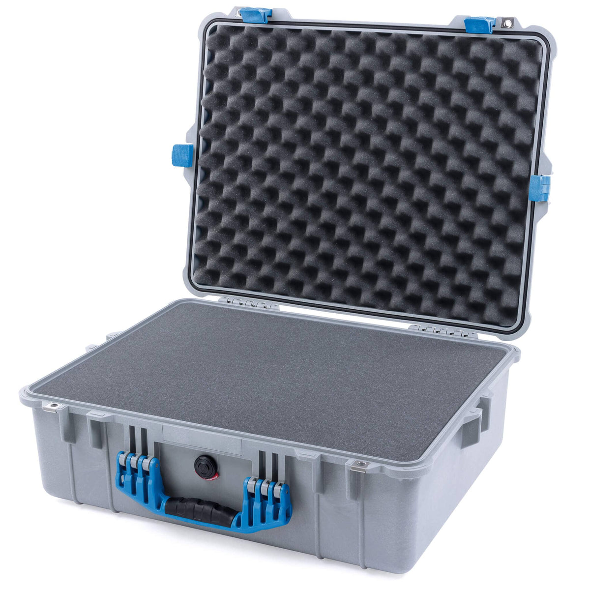 Pelican 1600 Case, Silver with Blue Handle &amp; Latches Pick &amp; Pluck Foam with Convoluted Lid Foam ColorCase 016000-0001-180-120