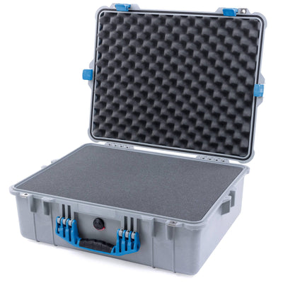 Pelican 1600 Case, Silver with Blue Handle & Latches Pick & Pluck Foam with Convoluted Lid Foam ColorCase 016000-0001-180-120