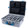 Pelican 1600 Case, Silver with Blue Handle & Latches Gray Padded Dividers with Mesh Lid Organizer ColorCase 016000-0170-180-120