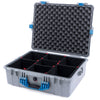 Pelican 1600 Case, Silver with Blue Handle & Latches TrekPak Divider System with Convoluted Lid Foam ColorCase 016000-0020-180-120