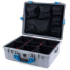 Pelican 1600 Case, Silver with Blue Handle & Latches TrekPak Divider System with Mesh Lid Organizer ColorCase 016000-0120-180-120