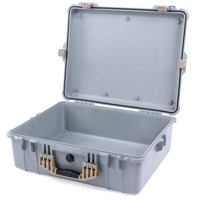 Pelican 1600 Case, Silver with Desert Tan Handle & Latches None (Case Only) ColorCase 016000-0000-180-310