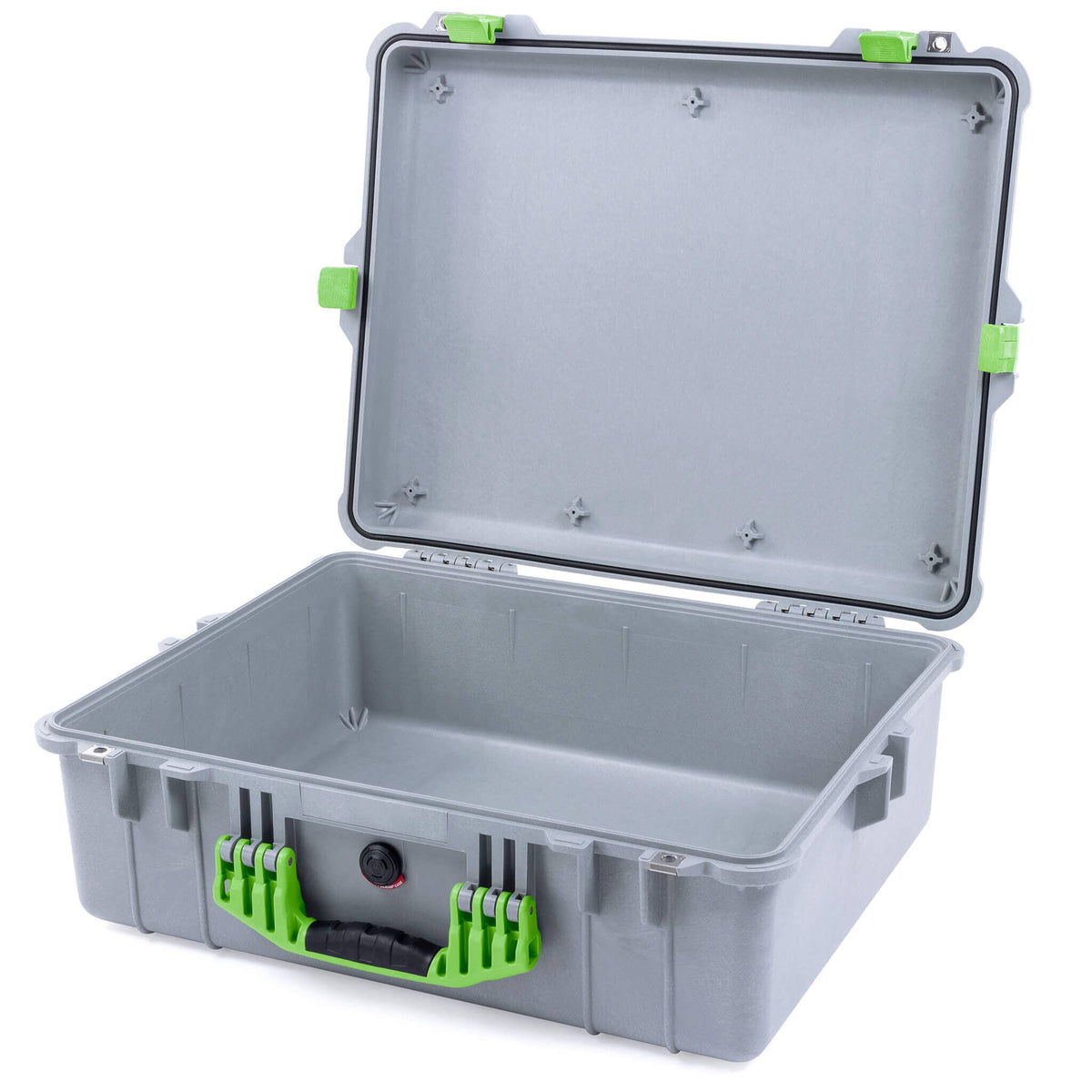 Pelican 1600 Case, Silver with Lime Green Handle &amp; Latches None (Case Only) ColorCase 016000-0000-180-300