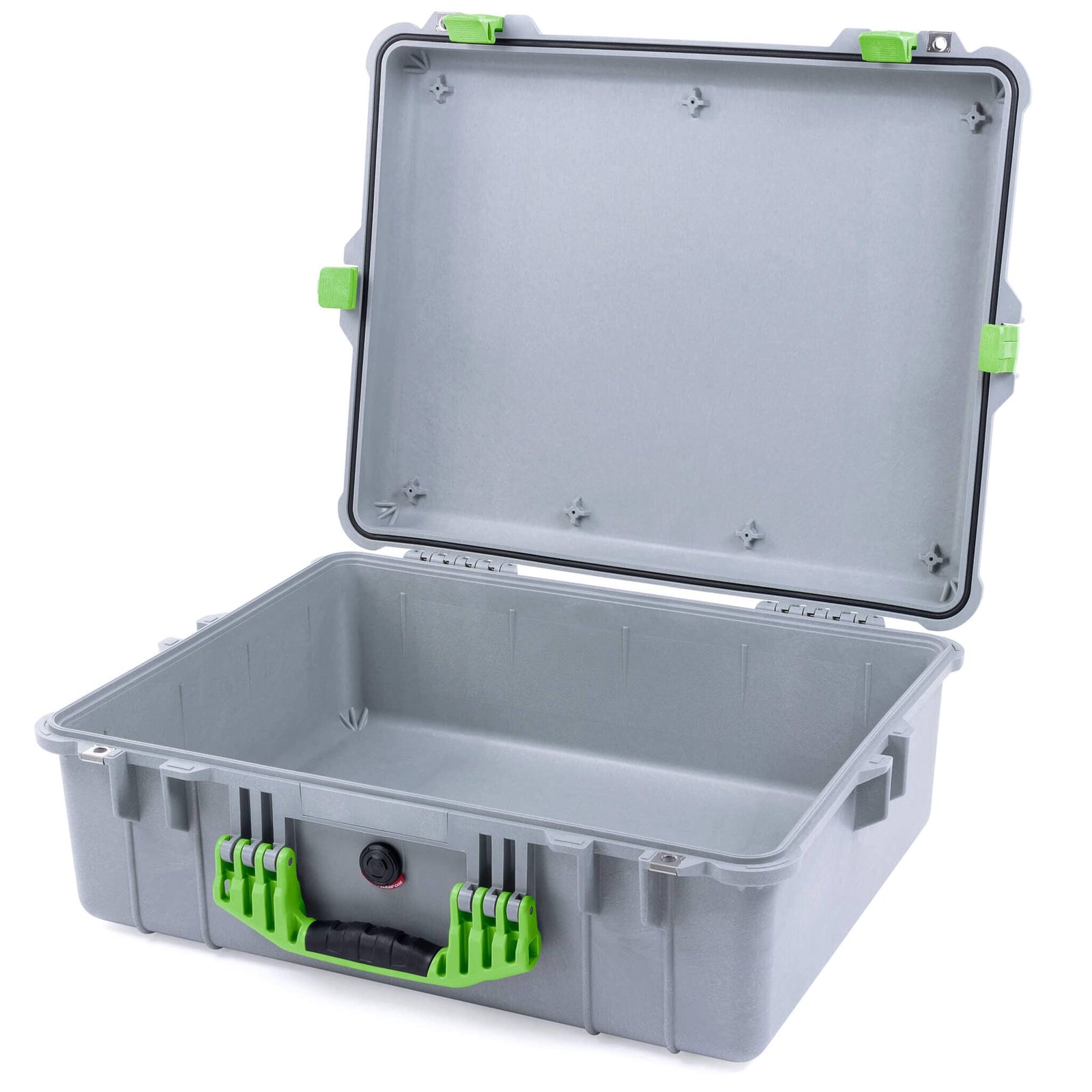 Pelican 1600 Case, Silver with Lime Green Handle & Latches None (Case Only) ColorCase 016000-0000-180-300