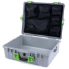 Pelican 1600 Case, Silver with Lime Green Handle & Latches Mesh Lid Organizer Only ColorCase 016000-0100-180-300