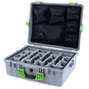 Pelican 1600 Case, Silver with Lime Green Handle & Latches Gray Padded Dividers with Mesh Lid Organizer ColorCase 016000-0170-180-300