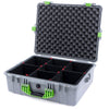 Pelican 1600 Case, Silver with Lime Green Handle & Latches TrekPak Divider System with Convoluted Lid Foam ColorCase 016000-0020-180-300