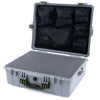 Pelican 1600 Case, Silver with OD Green Handle & Latches Pick & Pluck Foam with Mesh Lid Organizer ColorCase 016000-0101-180-130