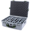 Pelican 1600 Case, Silver with OD Green Handle & Latches Gray Padded Dividers with Convoluted Lid Foam ColorCase 016000-0070-180-130