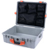 Pelican 1600 Case, Silver with Orange Handle & Latches Mesh Lid Organizer Only ColorCase 016000-0100-180-150
