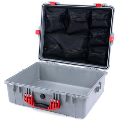 Pelican 1600 Case, Silver with Red Handle & Latches Mesh Lid Organizer Only ColorCase 016000-0100-180-320