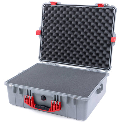 Pelican 1600 Case, Silver with Red Handle & Latches Pick & Pluck Foam with Convoluted Lid Foam ColorCase 016000-0001-180-320