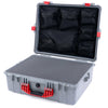 Pelican 1600 Case, Silver with Red Handle & Latches Pick & Pluck Foam with Mesh Lid Organizer ColorCase 016000-0101-180-320