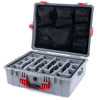 Pelican 1600 Case, Silver with Red Handle & Latches Gray Padded Dividers with Mesh Lid Organizer ColorCase 016000-0170-180-320