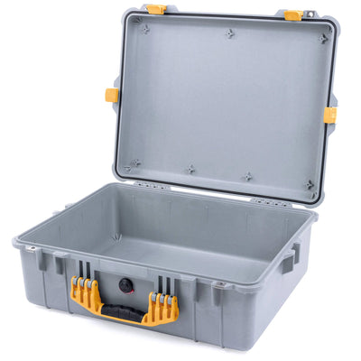 Pelican 1600 Case, Silver with Yellow Handle & Latches None (Case Only) ColorCase 016000-0000-180-240