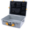 Pelican 1600 Case, Silver with Yellow Handle & Latches Mesh Lid Organizer Only ColorCase 016000-0100-180-240