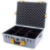Pelican 1600 Case, Silver with Yellow Handle & Latches TrekPak Divider System with Convoluted Lid Foam ColorCase 016000-0020-180-240