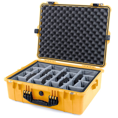 Pelican 1600 Case, Yellow with Black Handle & Latches Gray Padded Dividers with Convoluted Lid Foam ColorCase 016000-0070-240-110