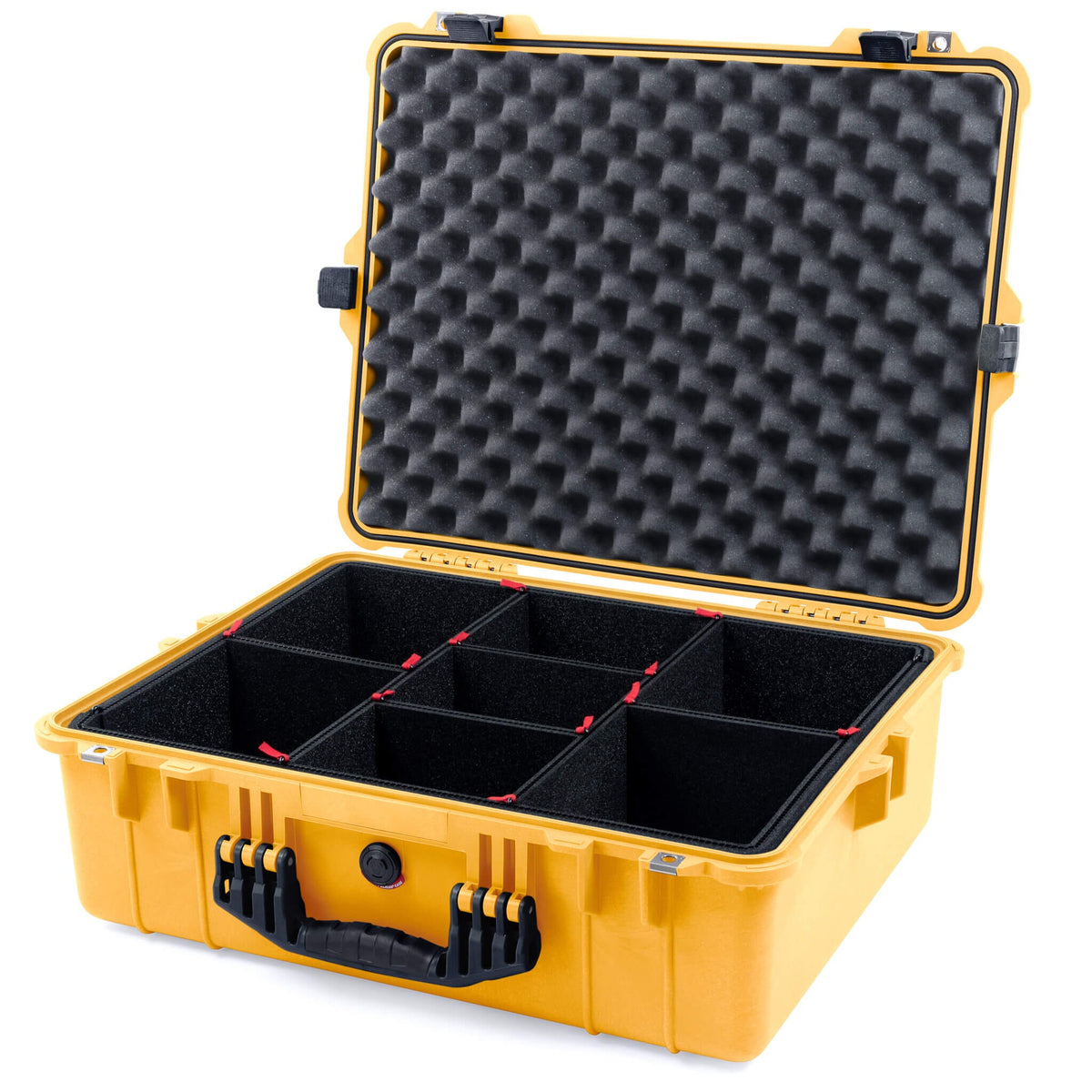Pelican 1600 Case, Yellow with Black Handle &amp; Latches TrekPak Divider System with Convoluted Lid Foam ColorCase 016000-0020-240-110