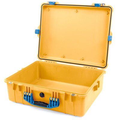 Pelican 1600 Case, Yellow with Blue Handle & Latches None (Case Only) ColorCase 016000-0000-240-120