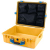Pelican 1600 Case, Yellow with Blue Handle & Latches Mesh Lid Organizer Only ColorCase 016000-0100-240-120