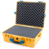 Pelican 1600 Case, Yellow with Blue Handle & Latches Pick & Pluck Foam with Convoluted Lid Foam ColorCase 016000-0001-240-120