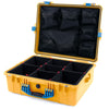 Pelican 1600 Case, Yellow with Blue Handle & Latches TrekPak Divider System with Mesh Lid Organizer ColorCase 016000-0120-240-120