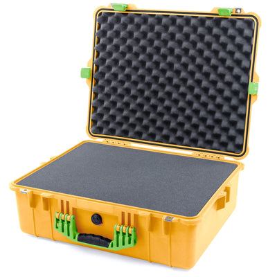 Pelican 1600 Case, Yellow with Lime Green Handle & Latches Pick & Pluck Foam with Convoluted Lid Foam ColorCase 016000-0001-240-300