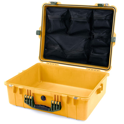 Pelican 1600 Case, Yellow with OD Green Handle & Latches Mesh Lid Organizer Only ColorCase 016000-0100-240-130