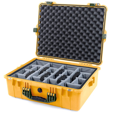 Pelican 1600 Case, Yellow with OD Green Handle & Latches Gray Padded Dividers with Convoluted Lid Foam ColorCase 016000-0070-240-130