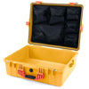 Pelican 1600 Case, Yellow with Orange Handle & Latches Mesh Lid Organizer Only ColorCase 016000-0100-240-150