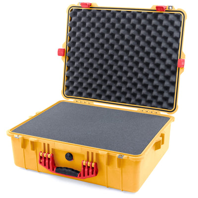 Pelican 1600 Case, Yellow with Red Handle & Latches Pick & Pluck Foam with Convoluted Lid Foam ColorCase 016000-0001-240-320