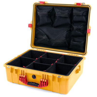 Pelican 1600 Case, Yellow with Red Handle & Latches TrekPak Divider System with Mesh Lid Organizer ColorCase 016000-0120-240-320
