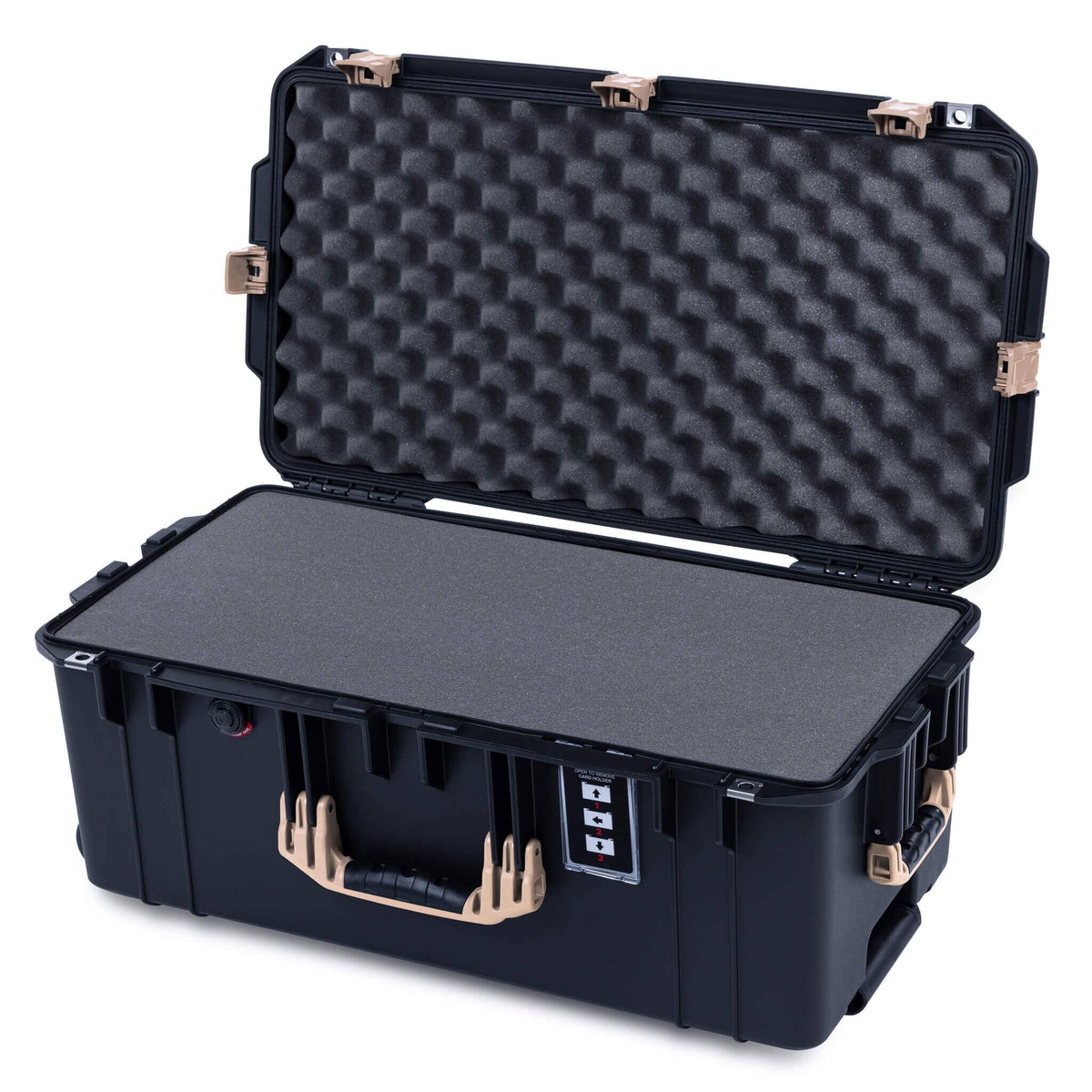 Pelican 1606 Air Case, Black with Desert Tan Handles &amp; Latches Pick &amp; Pluck Foam with Convolute Lid Foam ColorCase 016060-0001-110-311