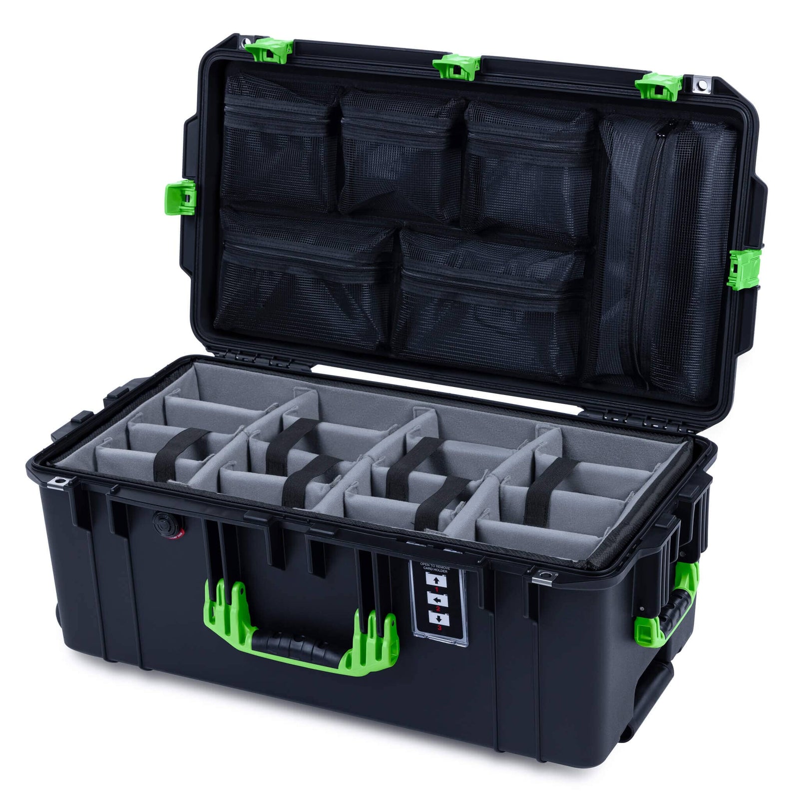 Pelican 1606 Air Case, Black with Lime Green Handles & Latches ColorCase 