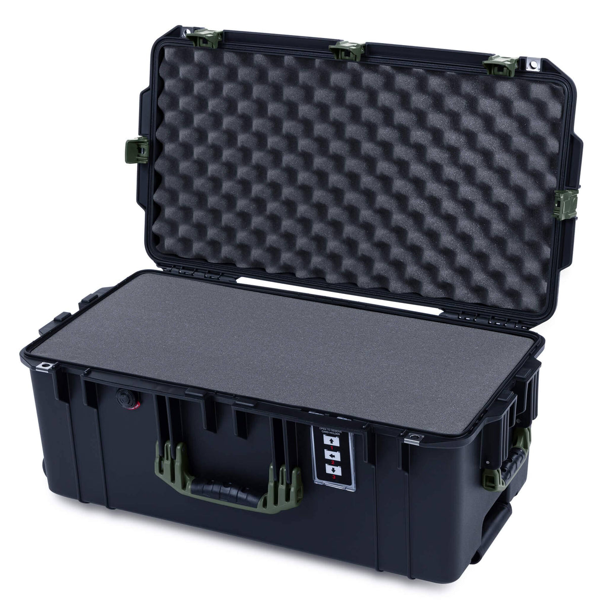 Pelican 1606 Air Case, Black with OD Green Handles &amp; Latches Pick &amp; Pluck Foam with Convolute Lid Foam ColorCase 016060-0001-110-131